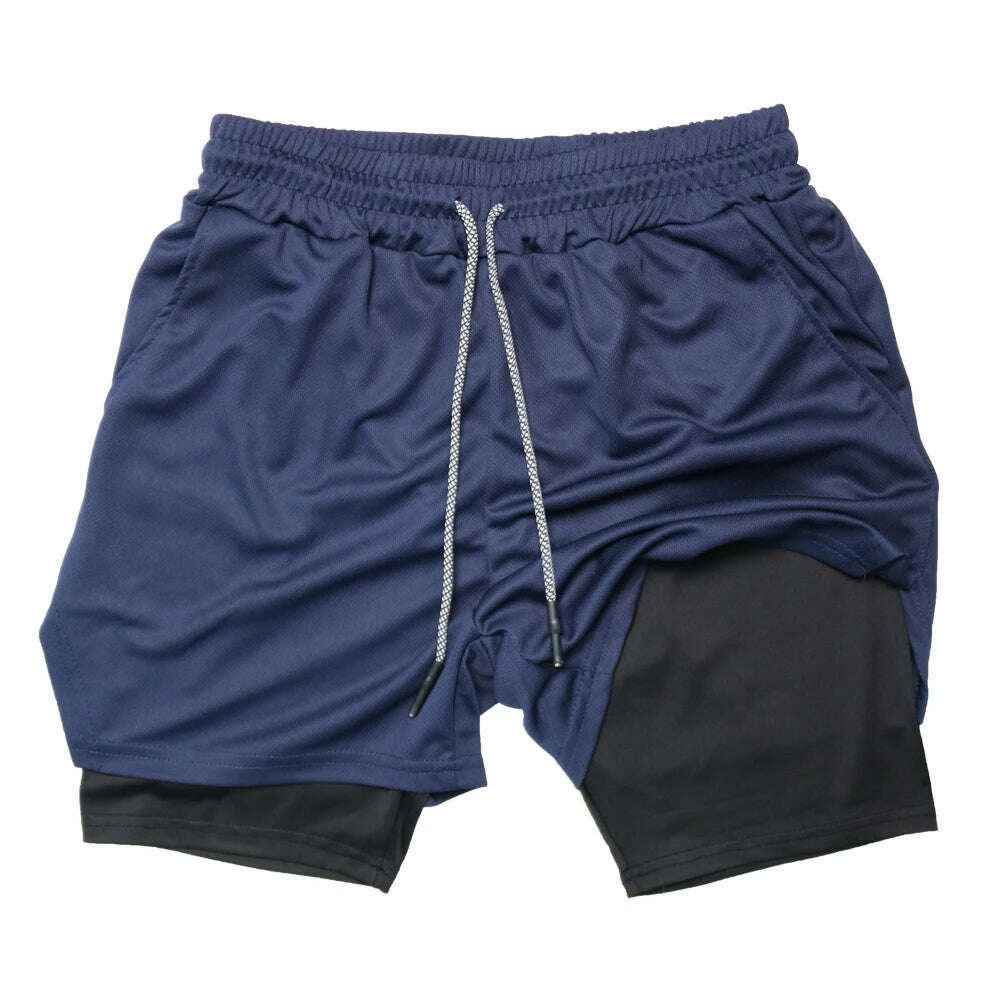 Double Layer Quick Dry Fitness Training Shorts for Men 2-in-1 Sports Jogging Gym Workout Summer Casual Shorts - KIMLUD