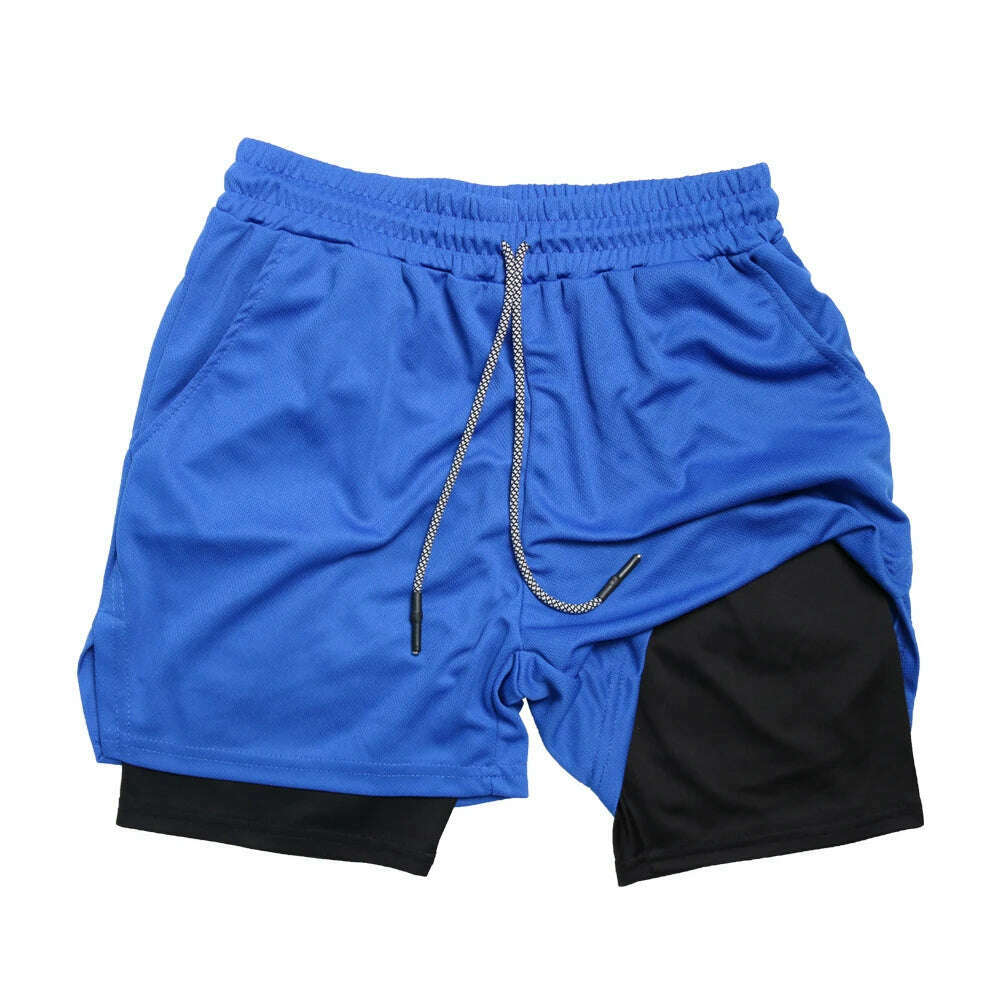 Double Layer Quick Dry Fitness Training Shorts for Men 2-in-1 Sports Jogging Gym Workout Summer Casual Shorts - KIMLUD