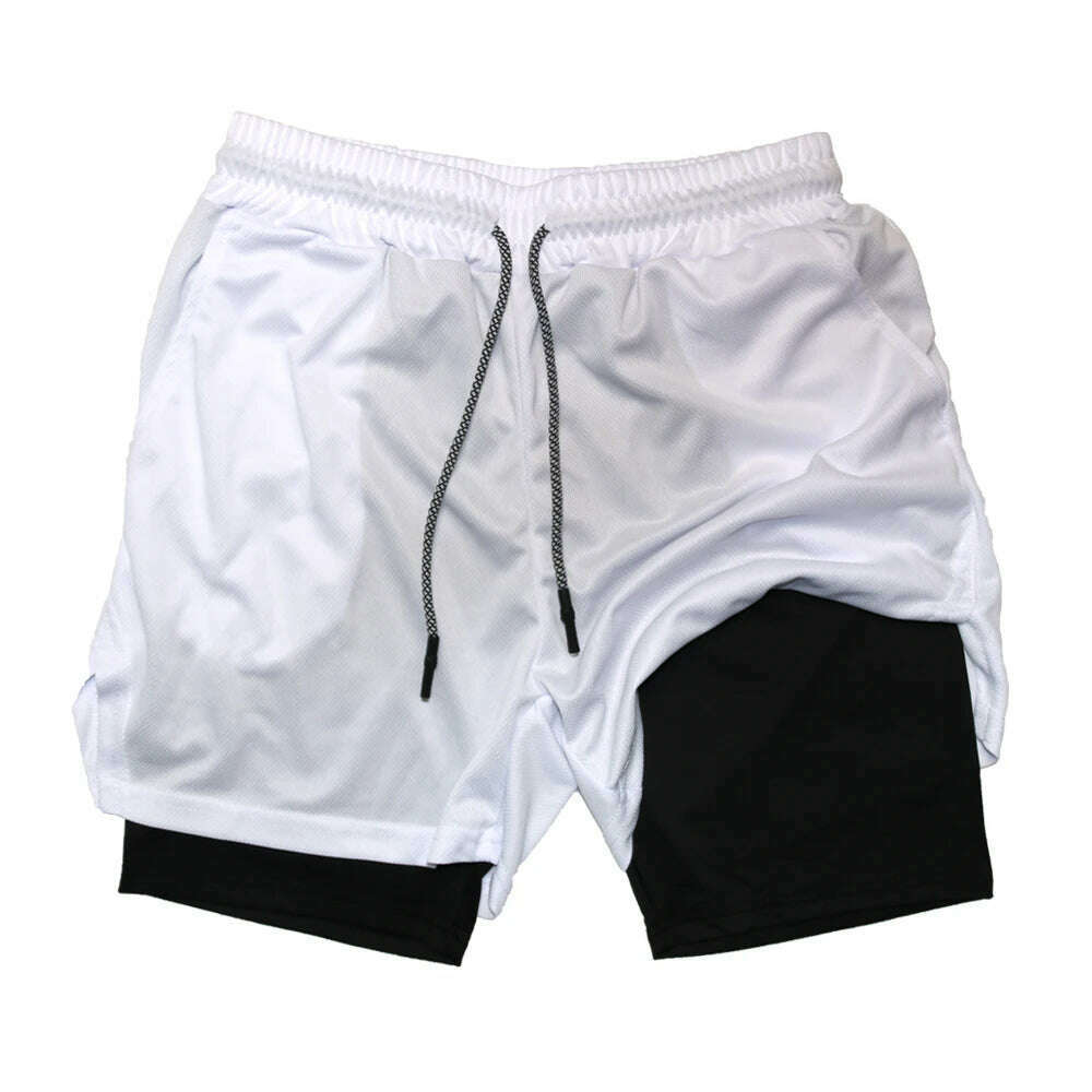 Double Layer Quick Dry Fitness Training Shorts for Men 2-in-1 Sports Jogging Gym Workout Summer Casual Shorts - KIMLUD