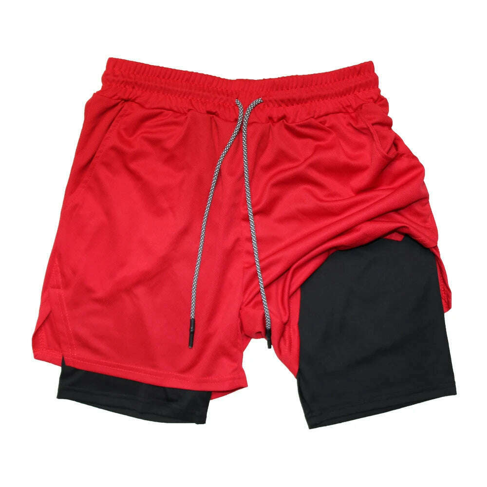 KIMLUD, Double Layer Quick Dry Fitness Training Shorts for Men 2-in-1 Sports Jogging Gym Workout Summer Casual Shorts, red / XXXL, KIMLUD APPAREL - Womens Clothes