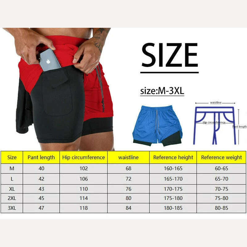 Double Layer Quick Dry Fitness Training Shorts for Men 2-in-1 Sports Jogging Gym Workout Summer Casual Shorts - KIMLUD