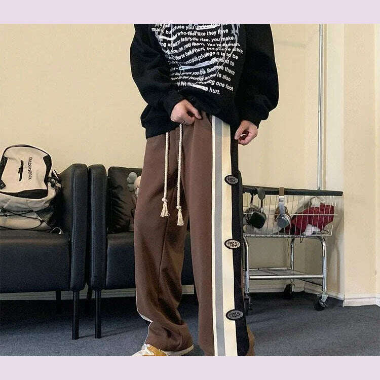 Draped Trousers Straight Sweatpants for Men Autumn and Winter Striped Korean Popular Clothes Big Size Harajuku Man Sports Pants - KIMLUD