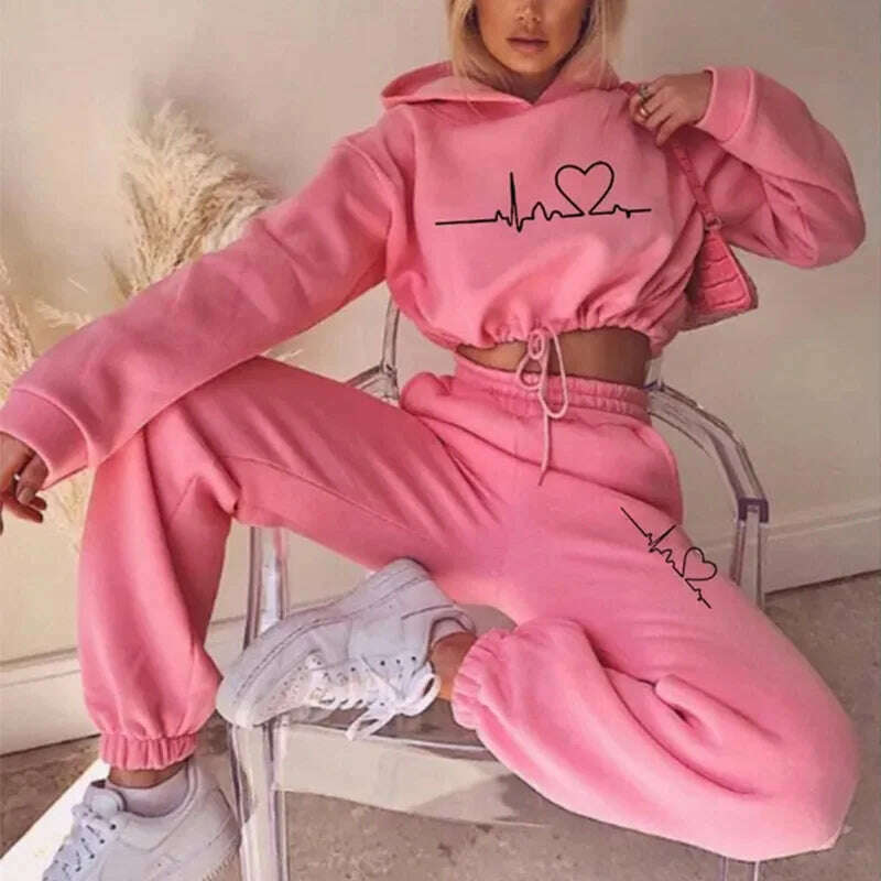 Drawstring Women Hoodies Outfits Fashion Loose Womens 2 Piece Suit Home Gym Tracksuit New Casual Solid Color Women Pants Set - KIMLUD