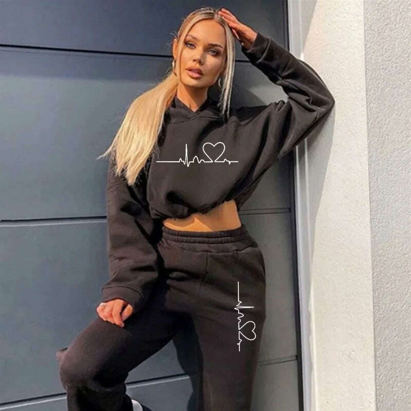 KIMLUD, Drawstring Women Hoodies Outfits  Fashion Loose Womens 2 Piece Suit Home Gym Tracksuit New Casual Solid Color Women Pants Set, KIMLUD Womens Clothes