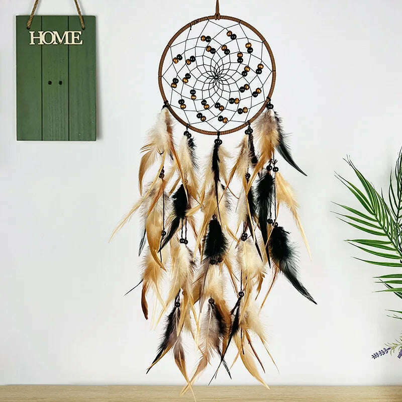 Dream Catcher Feather Wind Chime Hand Woven Crafts Outdoor Garden Bedroom Hanging Ornaments Birthday Christmas Gifts Home Decor - KIMLUD