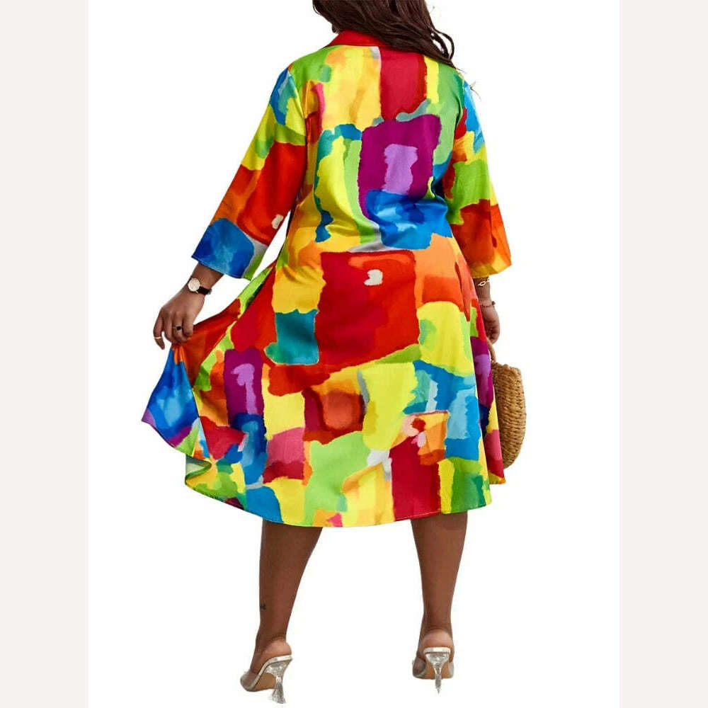 KIMLUD, Dress for Women 2023 NEW Casual Plus Size Abstract Print Flowy Shirt Dress Vestidos De Mujer Elegant Boho Mini Robe Female, KIMLUD Womens Clothes