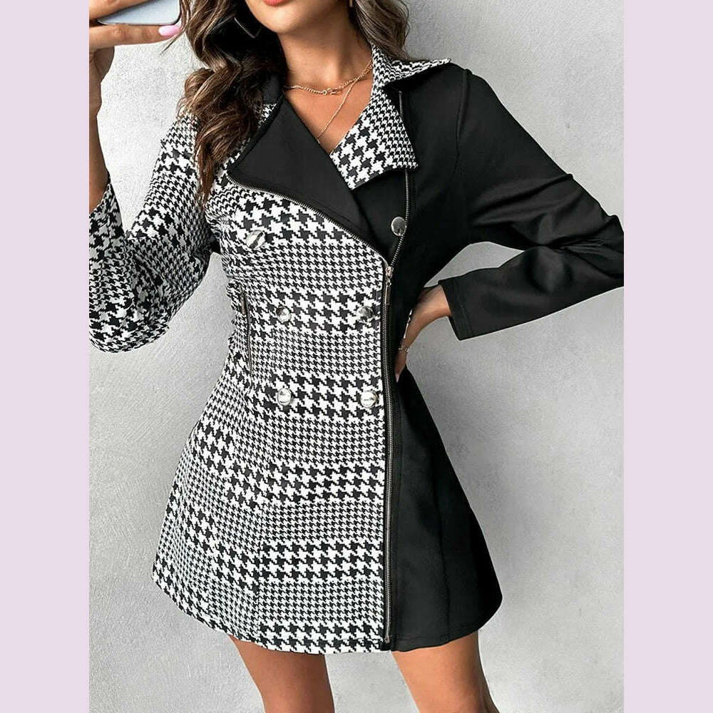 KIMLUD, Dresses For Women Buttoned Zipper Pocket Design Notched Collar Blazer Dress Vestidos De Mujer Casual Elegant Mini Robe Female, LZC11666A / XXL, KIMLUD APPAREL - Womens Clothes