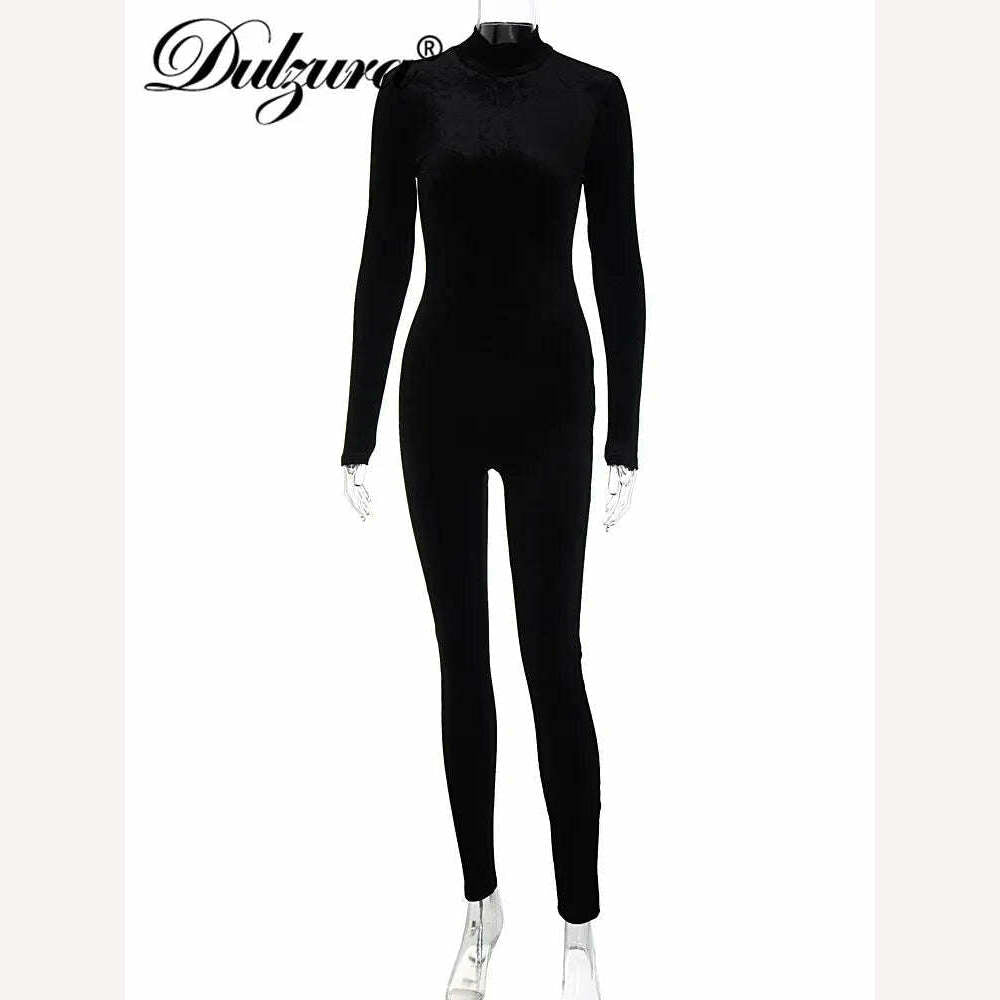 KIMLUD, Dulzura Autumn Velvet Sexy Y2K Clothes Long Sleeve O-Neck Bodycon Skinny Zipper Jumpsuit Women Sporty Streetwear Romper Outfits, KIMLUD Womens Clothes