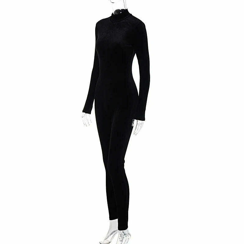 KIMLUD, Dulzura Autumn Velvet Sexy Y2K Clothes Long Sleeve O-Neck Bodycon Skinny Zipper Jumpsuit Women Sporty Streetwear Romper Outfits, KIMLUD Womens Clothes