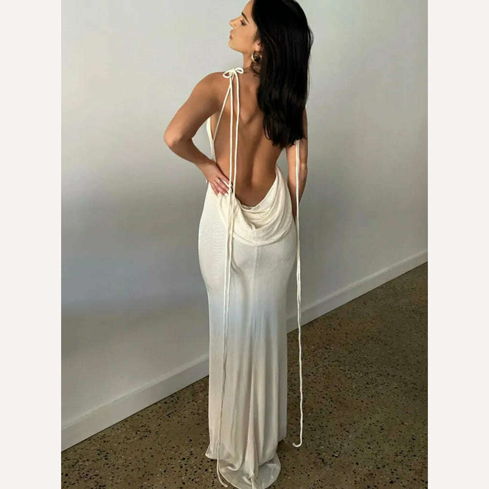 Dulzura Lace Up Backless Maxi Dress For Women Sexy Solid Long Dress 2023 Summer Party Club Evening Outfits Wholesale Items - KIMLUD