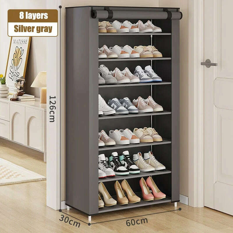 KIMLUD, Dustproof Shoe Rack Multilayer Nonwovens Shoes Organizer Household Storage Shelf Living Room Hallway Space-saving Shoe Cabinet, 8L Silver gray, KIMLUD APPAREL - Womens Clothes