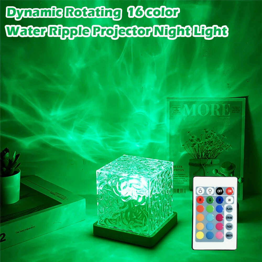 KIMLUD, Dynamic Water Ripple Night Light 16 Color Projector Lamp Bedroom Ambient Light USB Remote Cool Wall LED Light Gaming Room Decor, KIMLUD Womens Clothes