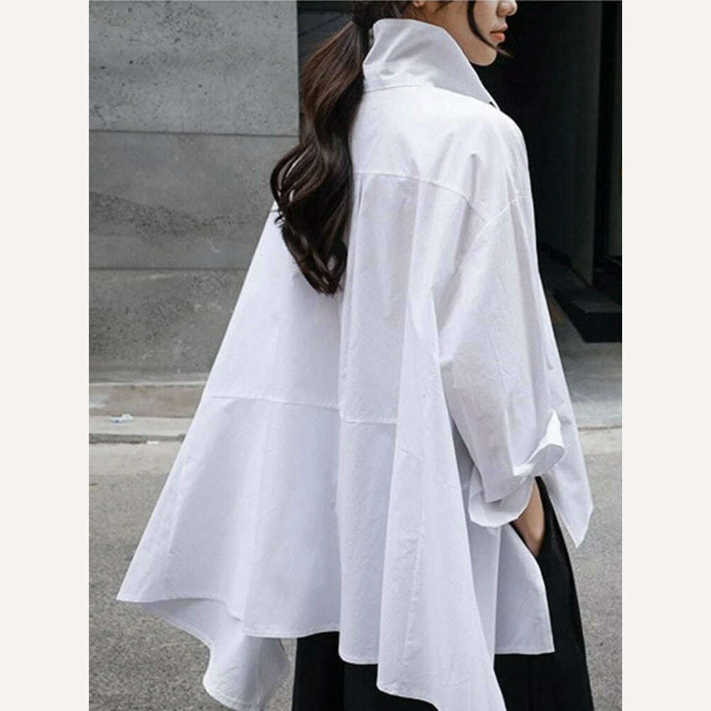 KIMLUD, EAM 2024 New Spring Autumn Lapel Long Sleeve White Back Long Loose Big Size Irregular Shirt Women Blouse Fashion Tide JU847, KIMLUD Womens Clothes