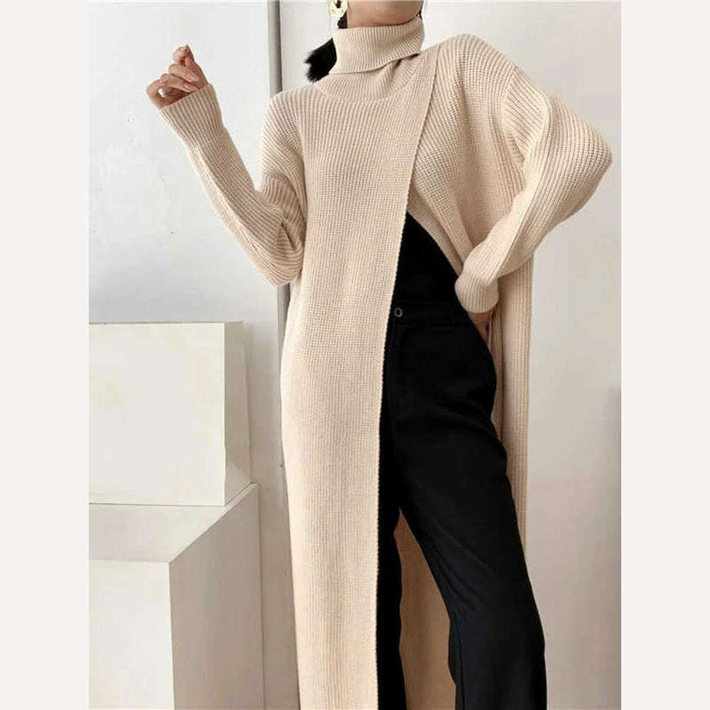 KIMLUD, [EAM] Vent Long Knitting Sweater Loose Fit Turtleneck Long Sleeve Women Pullovers New Fashion Tide Autumn Winter 2024 1DA357, KIMLUD Womens Clothes