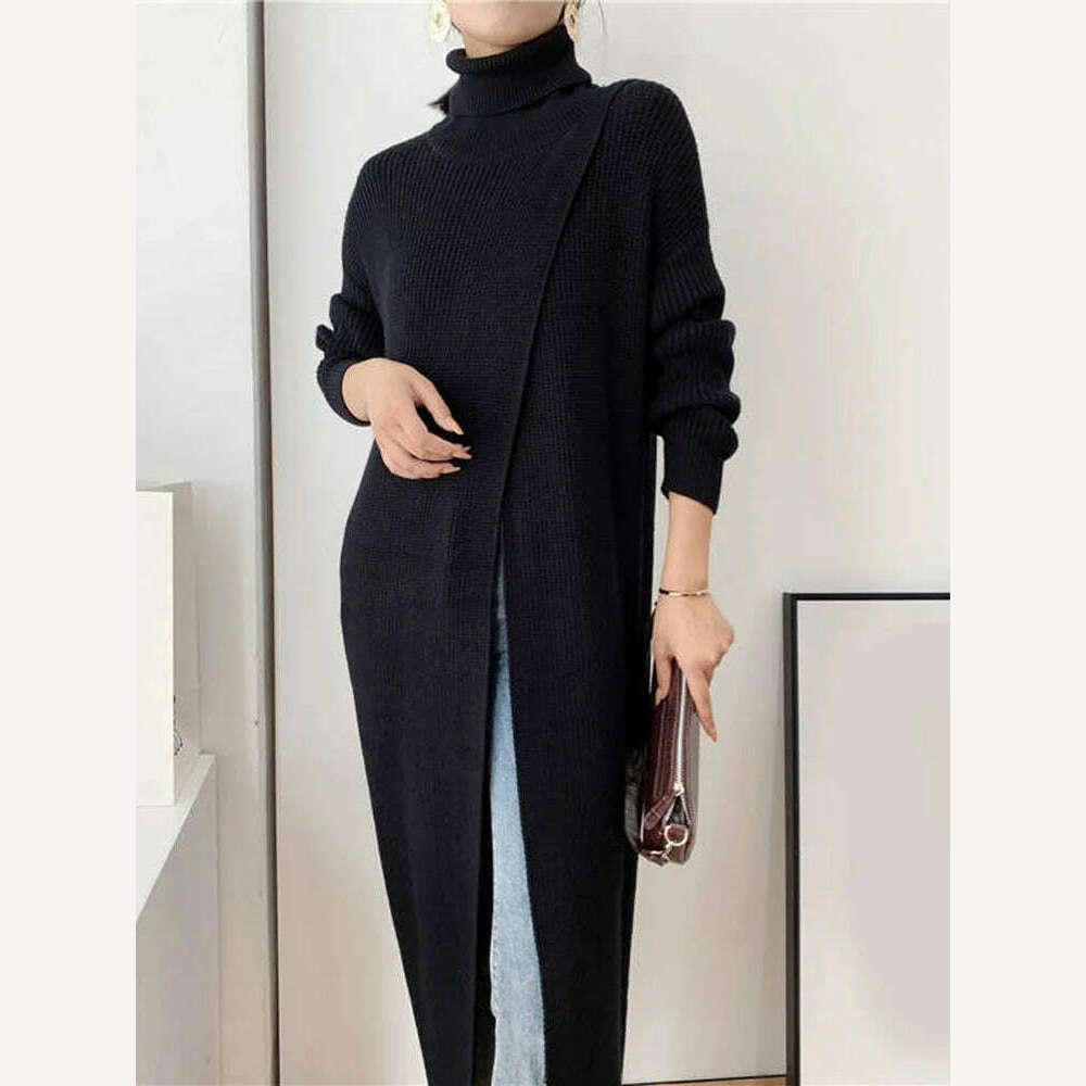 KIMLUD, [EAM] Vent Long Knitting Sweater Loose Fit Turtleneck Long Sleeve Women Pullovers New Fashion Tide Autumn Winter 2024 1DA357, KIMLUD Womens Clothes