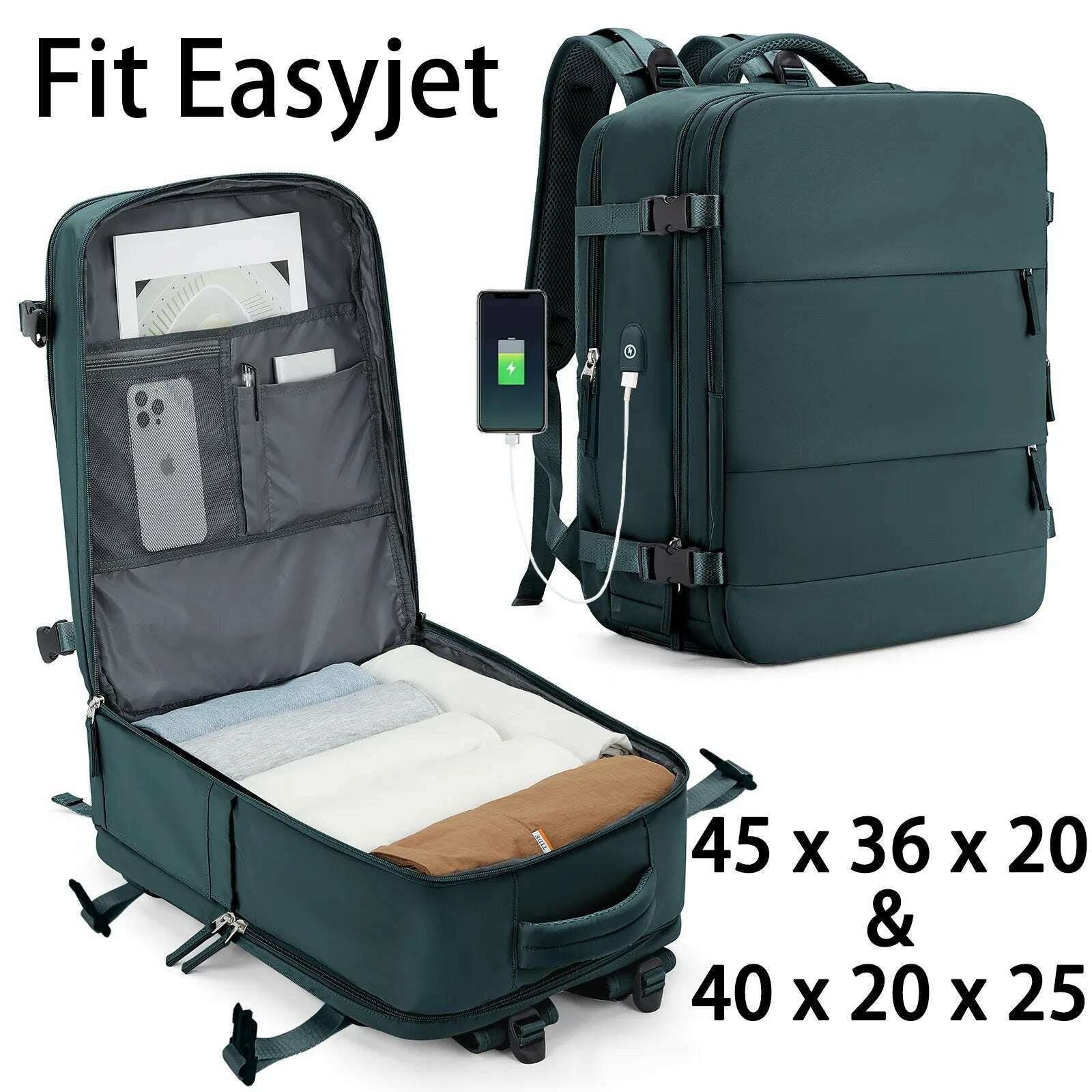 Easyjet Cabin Bag 45x36x20 Backpack, 40x20x25 Ryanair Carry-Ons, Women/Men Aeroplane Travel Backpack, Cabin Size Laptop Backpack - KIMLUD