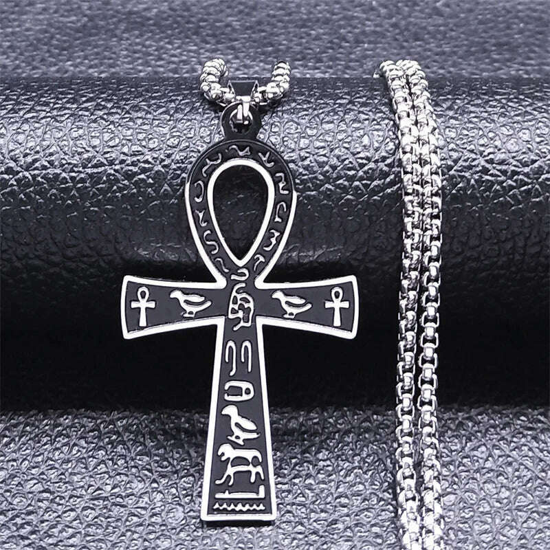 KIMLUD, Egyptian Ankh Cross Key Of Life Necklaces for Women/Men Stainless Steel Mythology Chain Necklace Jewelry bijoux homme N3456S02, A 50cm Box SR, KIMLUD APPAREL - Womens Clothes