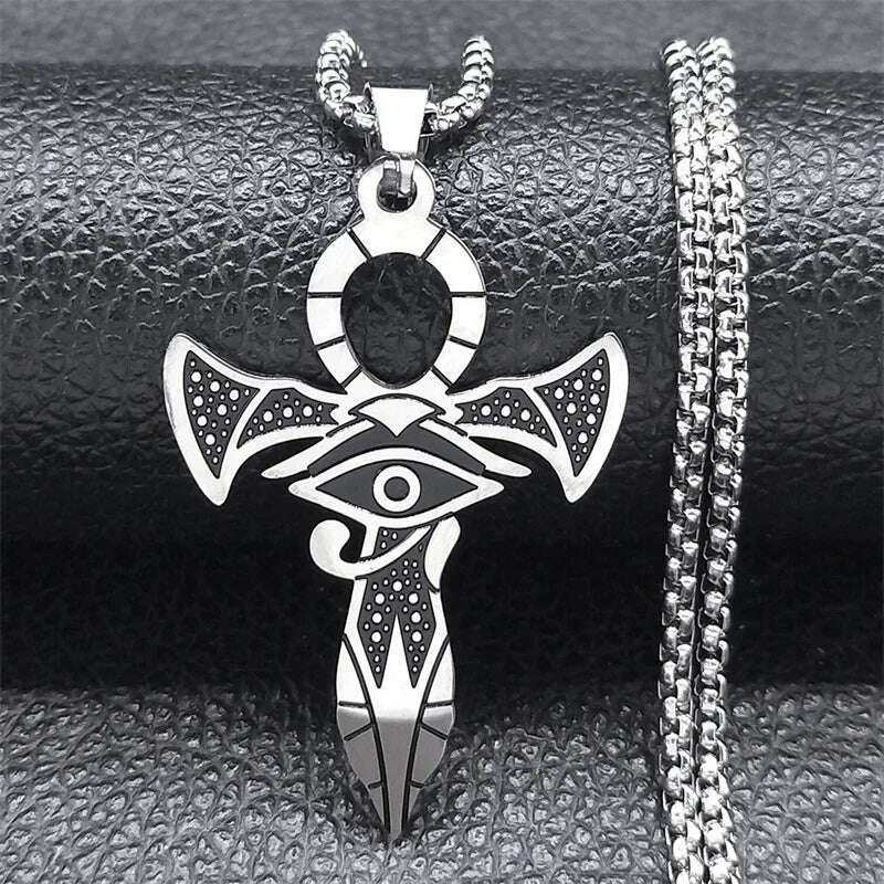 KIMLUD, Egyptian Ankh Cross Key Of Life Necklaces for Women/Men Stainless Steel Mythology Chain Necklace Jewelry bijoux homme N3456S02, C 50cm Box SR, KIMLUD APPAREL - Womens Clothes