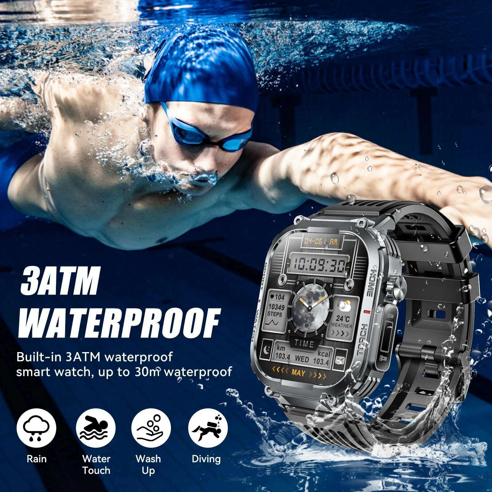 KIMLUD, EIGIIS 2024New Smart Watch Men 3ATM Waterproof 2.02"S320B With Compass And LED Flashlight Sports And Fitness Tracking Heart Rate, KIMLUD Womens Clothes