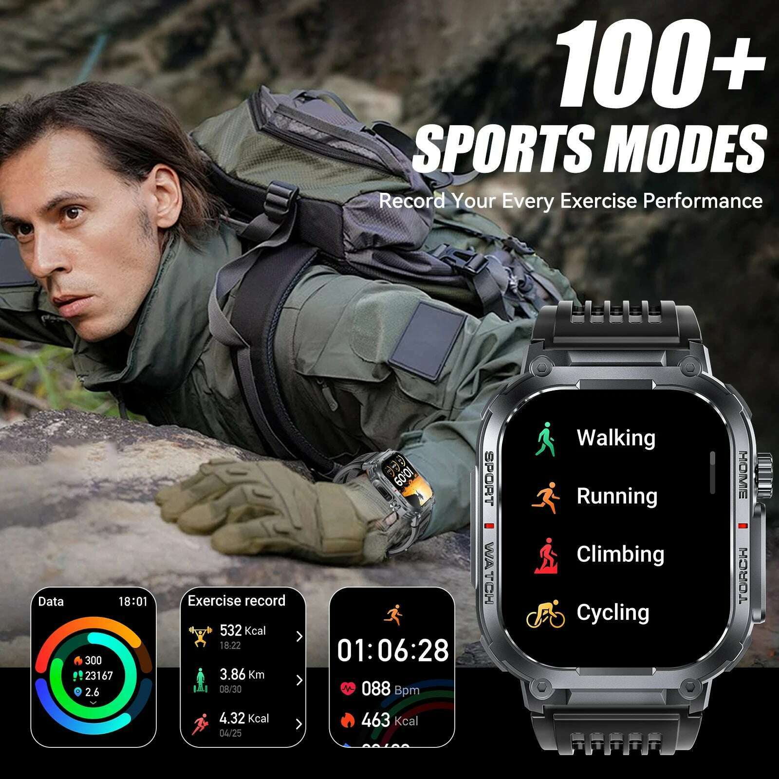 EIGIIS 2024New Smart Watch Men 3ATM Waterproof 2.02"S320B With Compass And LED Flashlight Sports And Fitness Tracking Heart Rate - KIMLUD