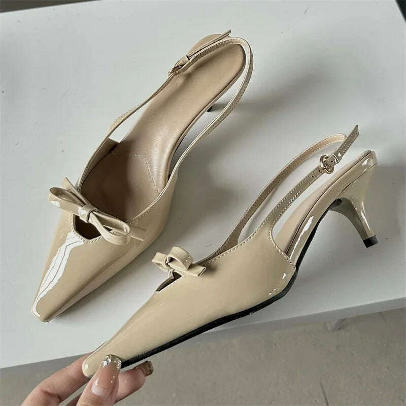 KIMLUD, Eilyken Fashion Pointed Toe Pumps Sandals Elegant Woman Slingbacks Buckle Strap Thin Heels Female Wedding Party Mules Shoes, Apricot / 35, KIMLUD APPAREL - Womens Clothes