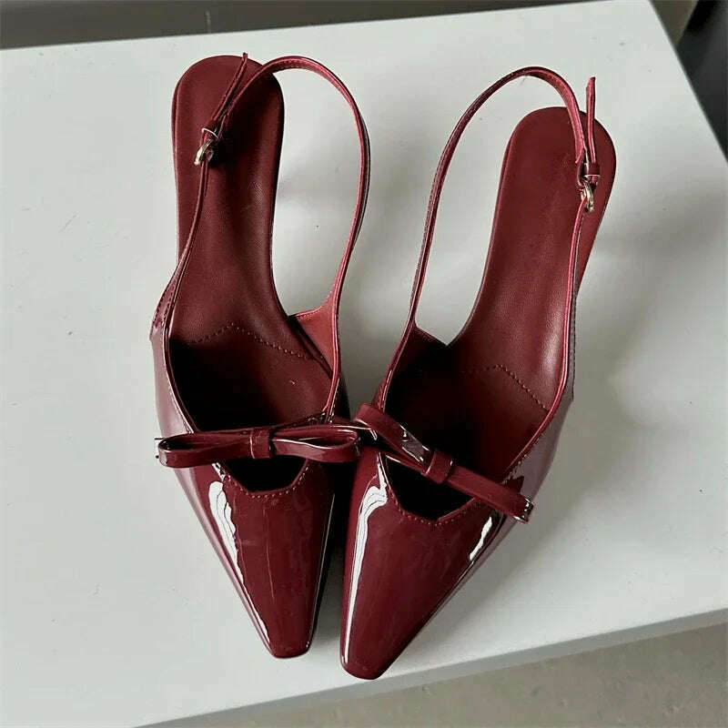 KIMLUD, Eilyken Fashion Pointed Toe Pumps Sandals Elegant Woman Slingbacks Buckle Strap Thin Heels Female Wedding Party Mules Shoes, Red / 35, KIMLUD APPAREL - Womens Clothes