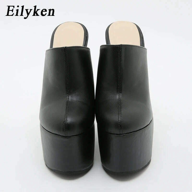 KIMLUD, Eilyken Platform Wedge Round Head Pumps Slippers Summer Woman Sexy Super High Sandal Shoes Black 35-42, KIMLUD Womens Clothes