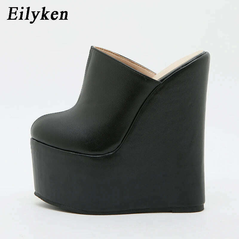 KIMLUD, Eilyken Platform Wedge Round Head Pumps Slippers Summer Woman Sexy Super High Sandal Shoes Black 35-42, Black / 42, KIMLUD APPAREL - Womens Clothes