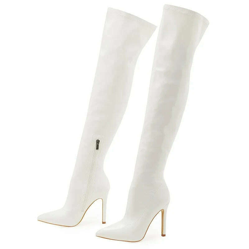 KIMLUD, Eilyken Sexy Stiletto High Heels Women Over-the-Knee Boots Pointed Toe Strippers Ladies Shoes Pole Dancing Long Botas De Mujer, White / 35, KIMLUD APPAREL - Womens Clothes