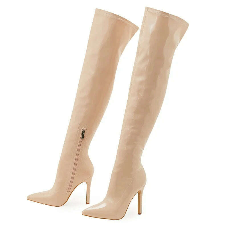 KIMLUD, Eilyken Sexy Stiletto High Heels Women Over-the-Knee Boots Pointed Toe Strippers Ladies Shoes Pole Dancing Long Botas De Mujer, Apricot / 35, KIMLUD APPAREL - Womens Clothes