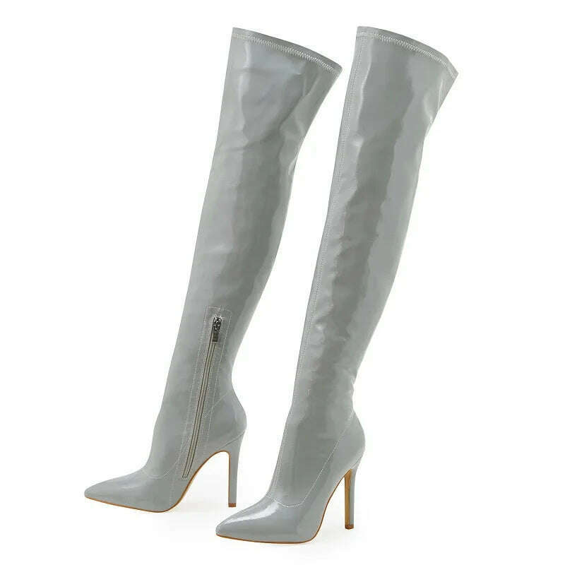 KIMLUD, Eilyken Sexy Stiletto High Heels Women Over-the-Knee Boots Pointed Toe Strippers Ladies Shoes Pole Dancing Long Botas De Mujer, Gray / 35, KIMLUD APPAREL - Womens Clothes