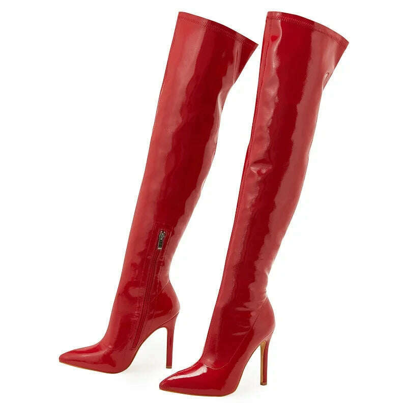 KIMLUD, Eilyken Sexy Stiletto High Heels Women Over-the-Knee Boots Pointed Toe Strippers Ladies Shoes Pole Dancing Long Botas De Mujer, Red / 35, KIMLUD APPAREL - Womens Clothes