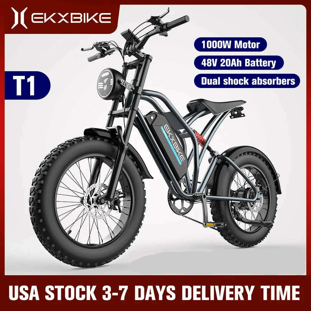 KIMLUD, EKX T1 Electric Bike 20‘’*4.0 Fat Tires 1000W Motor 48V20AH Lithium Battery Road Electric Bicycle For Adults Mountain E-Bike MTB, KIMLUD Womens Clothes