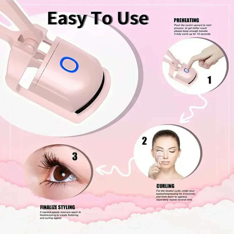 Electric Eyelash Curler USB Charging Model Fast Heating Portable Eye Lash Perm Shaping and Lasting Curling Thermal Eyelash Clip - KIMLUD