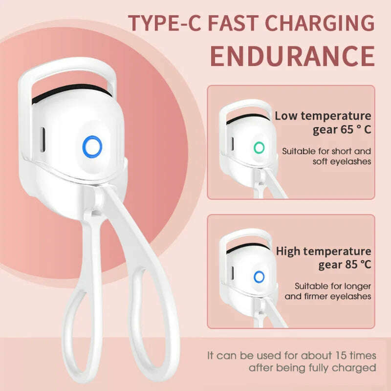 Electric Heated Eyelash Curler Professional Electric Temperature Control Charging Lasting Eyelash Curler Portable Lash Makeup - KIMLUD