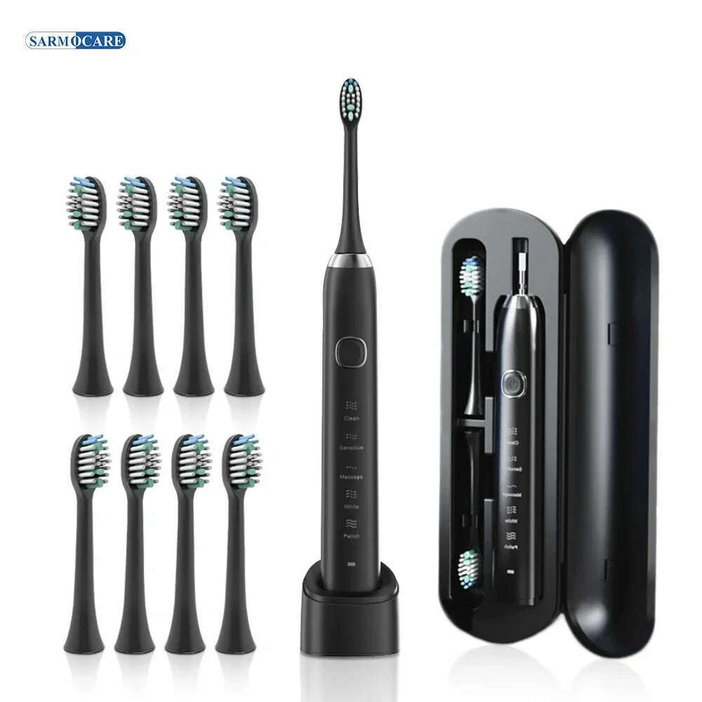 Electric Sonic Toothbrush Adult Rechargeable Smart Ultrasonic Dental Teeth Whitening 8 Brush Heads Tooth Brush - KIMLUD