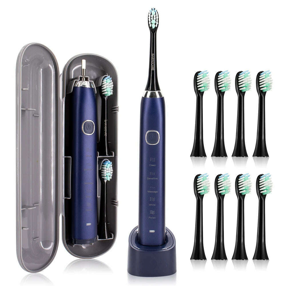 KIMLUD, Electric Sonic Toothbrush Adult Rechargeable Smart Ultrasonic Dental Teeth Whitening 8 Brush Heads Tooth Brush, blue 8 Heads, KIMLUD APPAREL - Womens Clothes