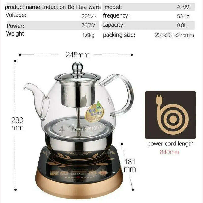 KIMLUD, Electric Steaming Tea Kettle Machine, Automatic Boiled Tea, Glass Pot, KIMLUD Womens Clothes