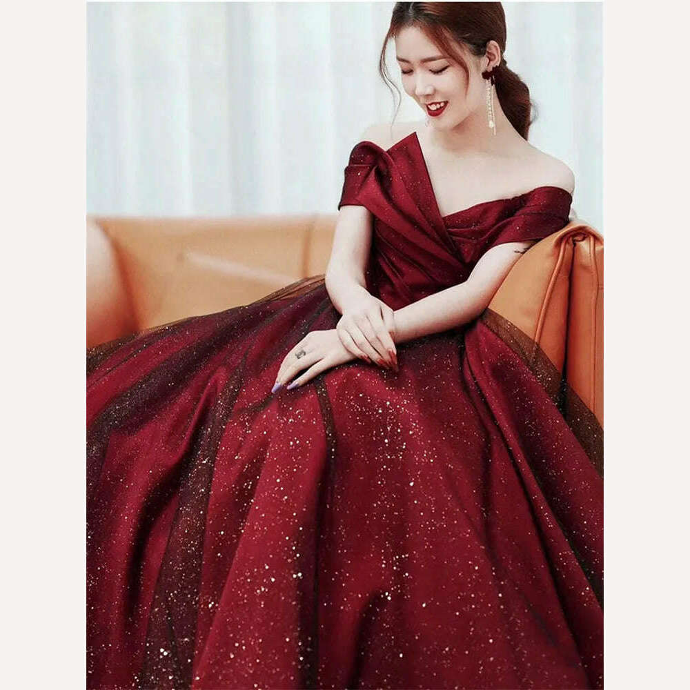 KIMLUD, Elegant Dress for Women Burgundy Splicing Lace Sequin Strapless Long A-line Skirt Solid Color Evening Gown M392, KIMLUD Womens Clothes