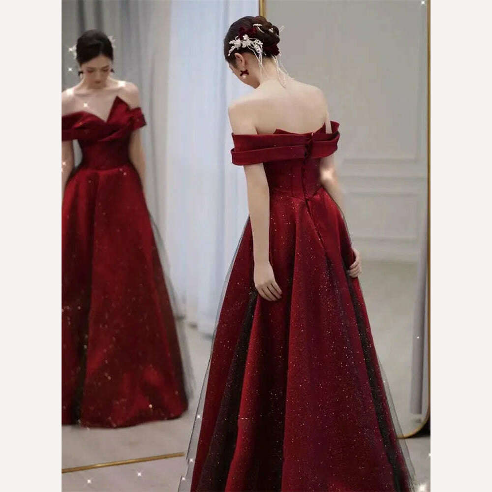 KIMLUD, Elegant Dress for Women Burgundy Splicing Lace Sequin Strapless Long A-line Skirt Solid Color Evening Gown M392, KIMLUD Womens Clothes