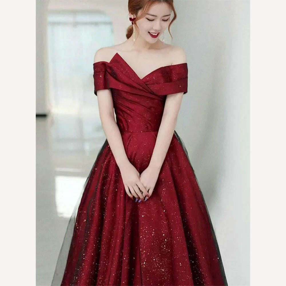 KIMLUD, Elegant Dress for Women Burgundy Splicing Lace Sequin Strapless Long A-line Skirt Solid Color Evening Gown M392, KIMLUD Womens Clothes