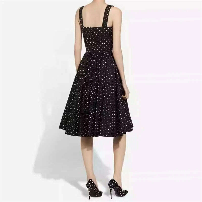 KIMLUD, Elegant dresses for women 2024 Summer New in Round Dot Print Square Neck long dresses Pure cotton suspender Dresses Midi dresses, KIMLUD Womens Clothes