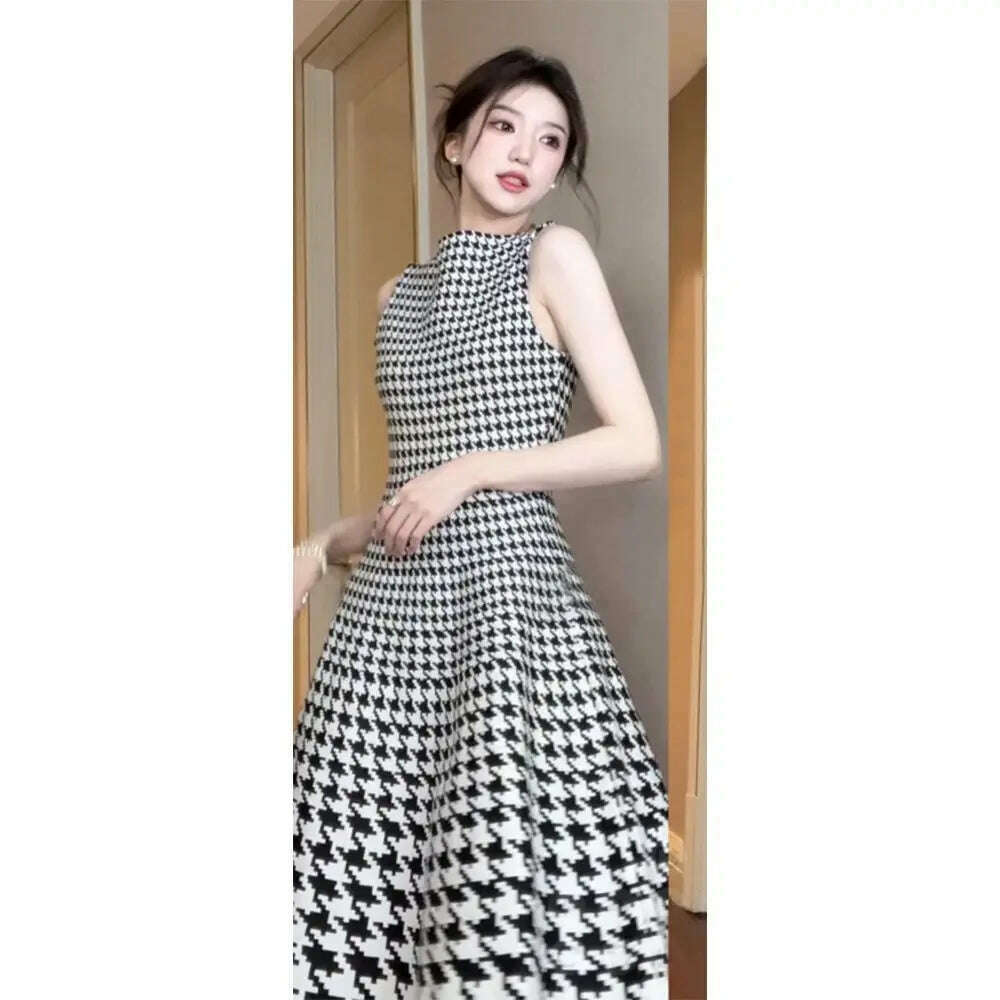 KIMLUD, Elegant Fashion Harajuku Slim Fit Female Clothes Loose Casual All Match A-line Skirt O Neck Printed Patchwork Sleeveless Dresses, Dresses / XXL, KIMLUD APPAREL - Womens Clothes