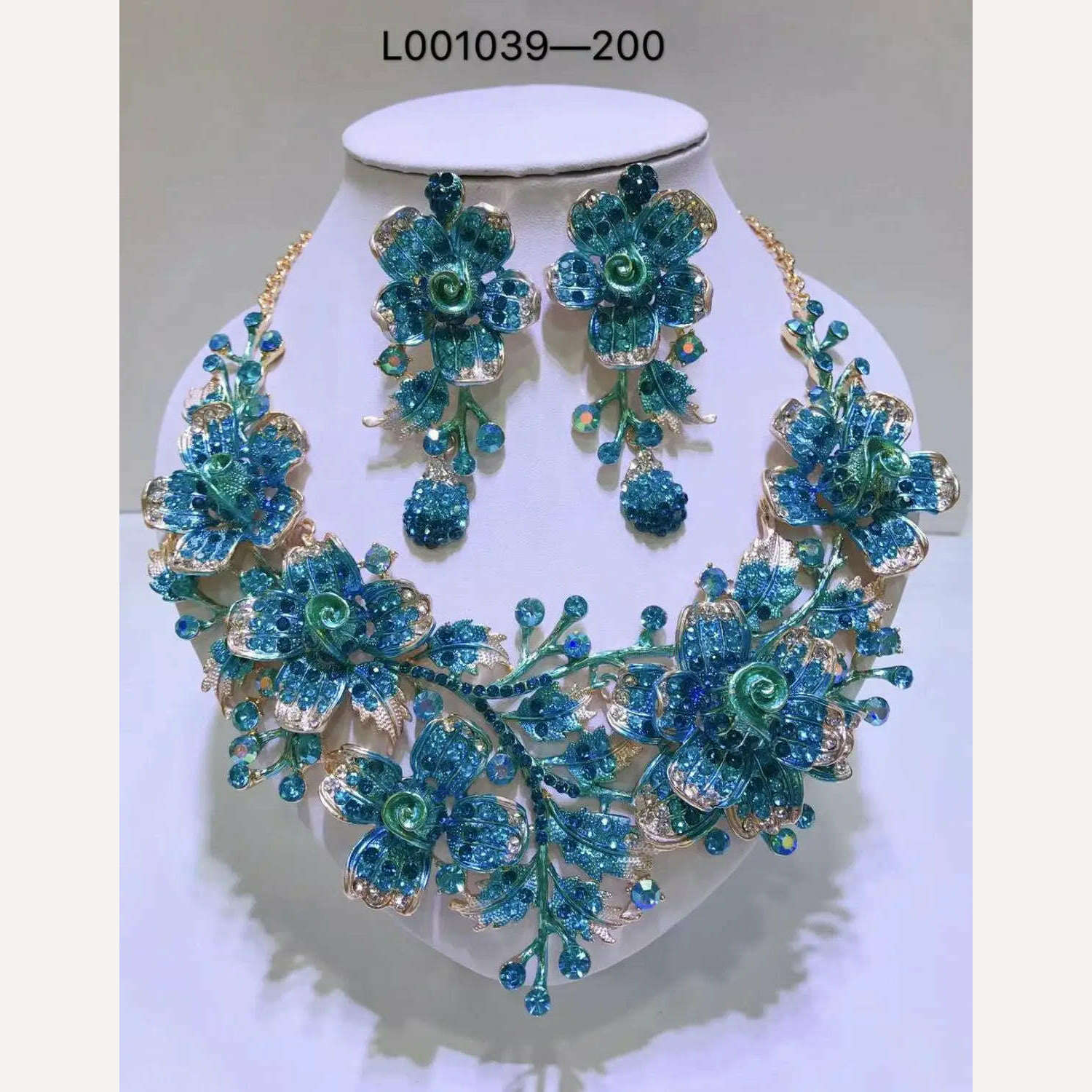 KIMLUD, Elegant Flowers Bridal Jewelry Sets Wedding Costume Necklace & Earrings Sets Shining Crystal Gold Color Jewellery For Brides, L002, KIMLUD APPAREL - Womens Clothes