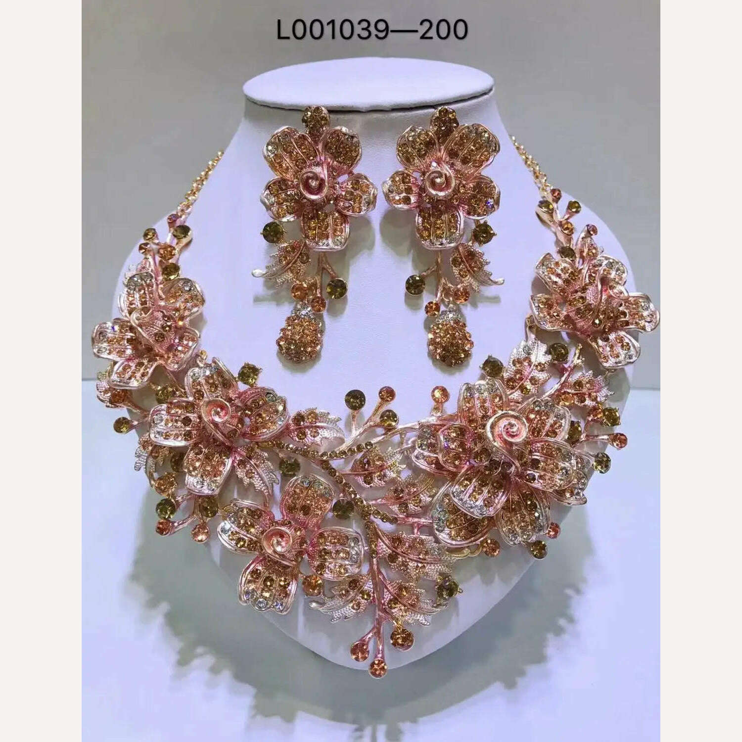 KIMLUD, Elegant Flowers Bridal Jewelry Sets Wedding Costume Necklace & Earrings Sets Shining Crystal Gold Color Jewellery For Brides, L006, KIMLUD APPAREL - Womens Clothes