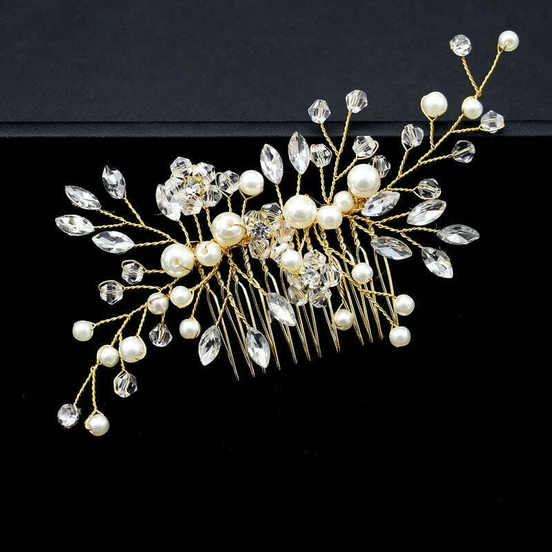 Elegant Handmade Tiara Wedding Hair Comb Flower Bridal Hairpins Pearl Rhinestone Head Jewelry Girls Wedding Hair Accessories - KIMLUD