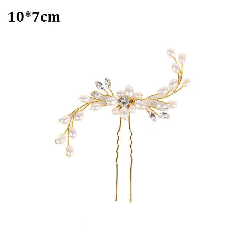 Elegant Handmade Tiara Wedding Hair Comb Flower Bridal Hairpins Pearl Rhinestone Head Jewelry Girls Wedding Hair Accessories - KIMLUD