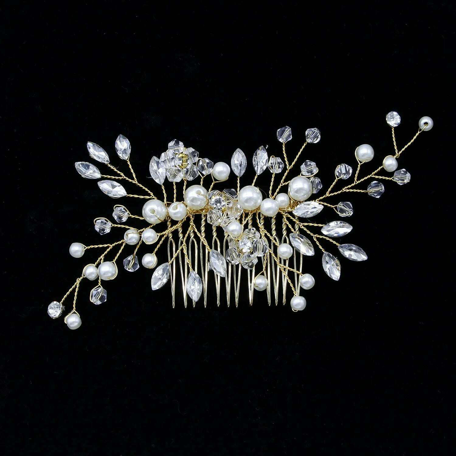 Elegant Handmade Tiara Wedding Hair Comb Flower Bridal Hairpins Pearl Rhinestone Head Jewelry Girls Wedding Hair Accessories - KIMLUD