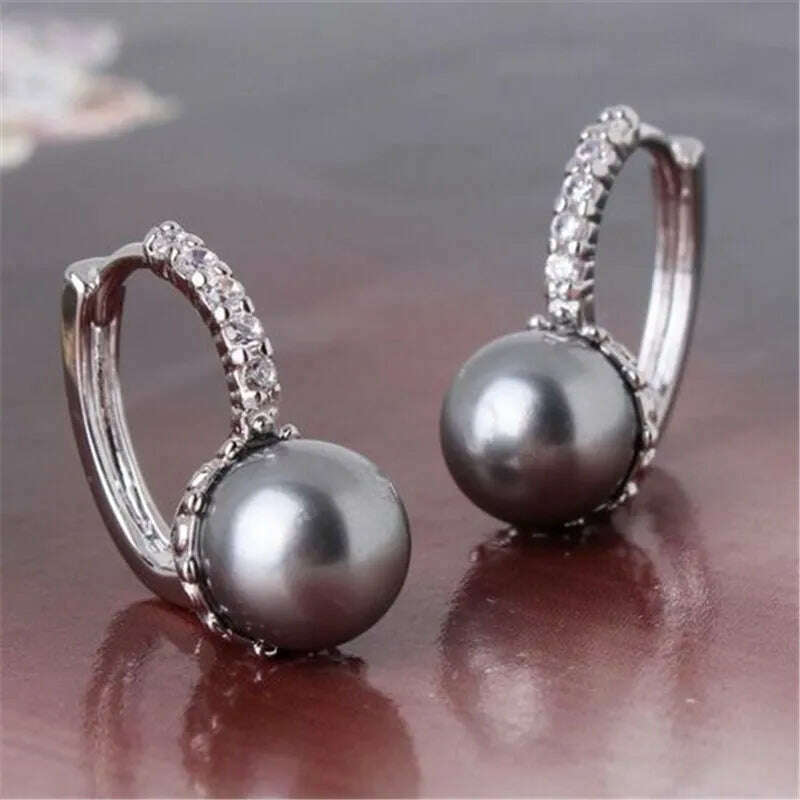 KIMLUD, Elegant Imitation Pearl Silver Color Hoop Earrings for Women Jewelry Wedding Brincos Engagement Statement Earring Accessories, 0127, KIMLUD APPAREL - Womens Clothes