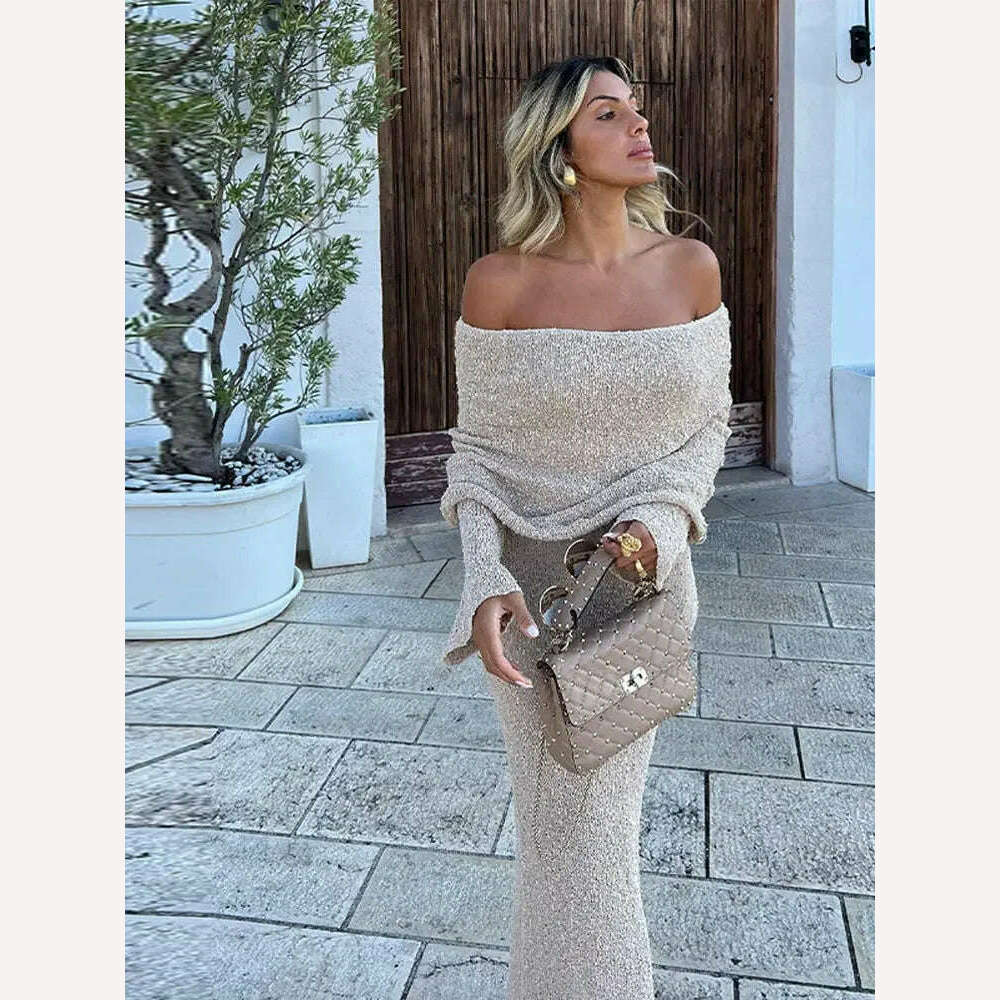 KIMLUD, Elegant Off Shoulder Maxi Dress For Women Chic Summer Beach Long Sleeve Dresses Female 2024 Holiday Evening Lady Party Vestidos, KIMLUD Womens Clothes